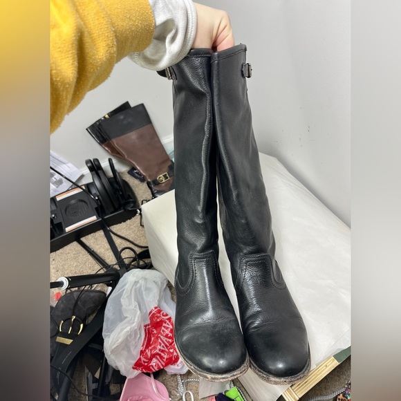FRYE Pippa Black Back Zip Tall Leather Boots Sz 6.5 - Picture 3 of 16